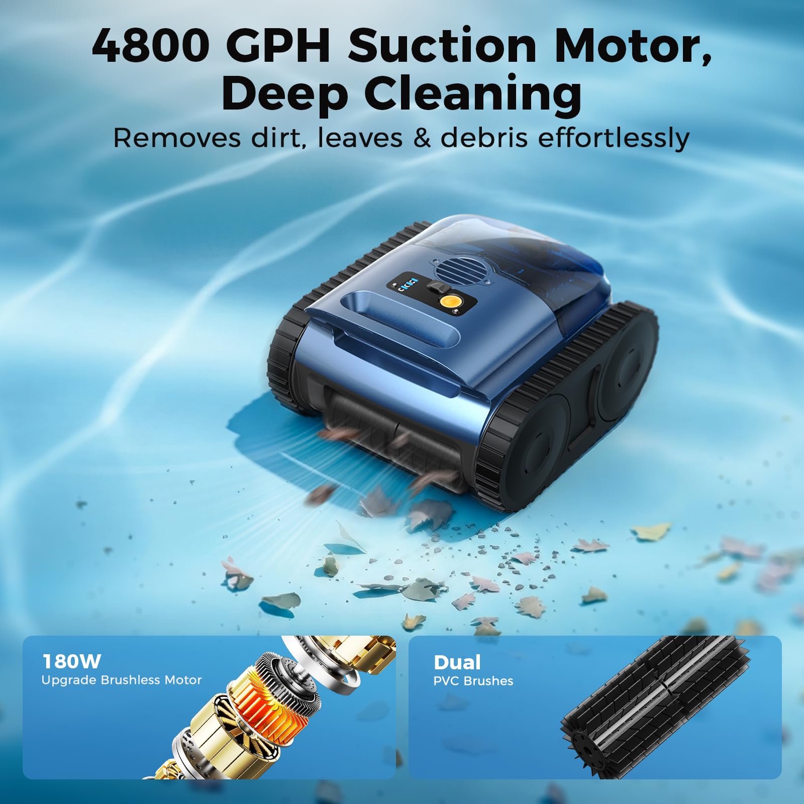 Robotic Pool Cleaner,Cordless Pool Vacuum for Inground Pools,Automatic Pool Cleaner Robot for Pool Floors,Drain Cleaning,Walls,Waterline,2150 Sq.ft,180min Runtime,3H Fast Charging Robot for Spa Pool-B0GKQB5J6C