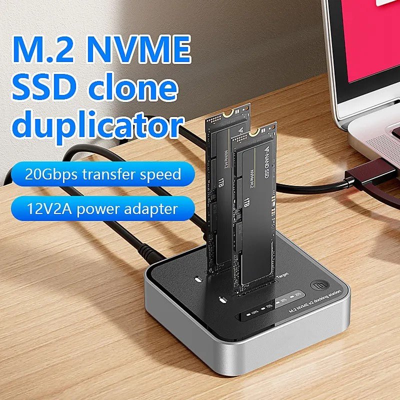 M2 NVME SSD Enclosure NVME Cloner USB 3.2 Gen 2 20 Gbps 20Gbps Type - C Tool - Free M.2 NVME SSD Case Enclosure - QGeeM