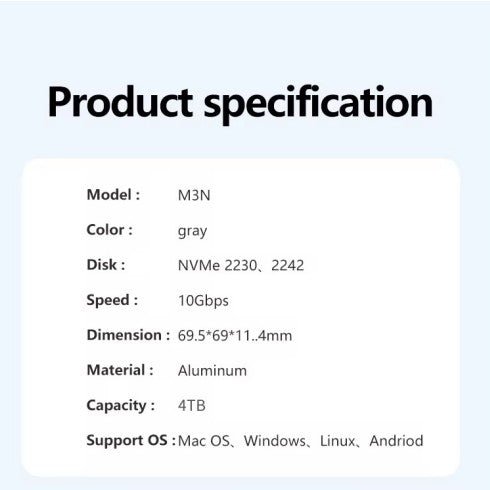 Magnetic 2230/2242 M.2 NVMe SSD Enclosure, 10Gbps USB 3.1 Type - C External SSD Case, Aluminum Portable Enclosure for NVMe M.2 2230/2242 SSD, Compatible with Windows/Mac/Linux/Android - QGeeM