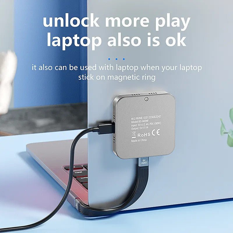 Magnetic M.2 NVMe SSD Enclosure with Built - in Cooling Fan & 100W PD Charging, USB 3.1 Gen 2 Type - C (10Gbps) Aluminum External Case for 2230/2242 PCIe NVMe SSDs up to 2TB, Compact Portable Design, Compatible with Windows/Mac/Linux/Android Devices - QGeeM