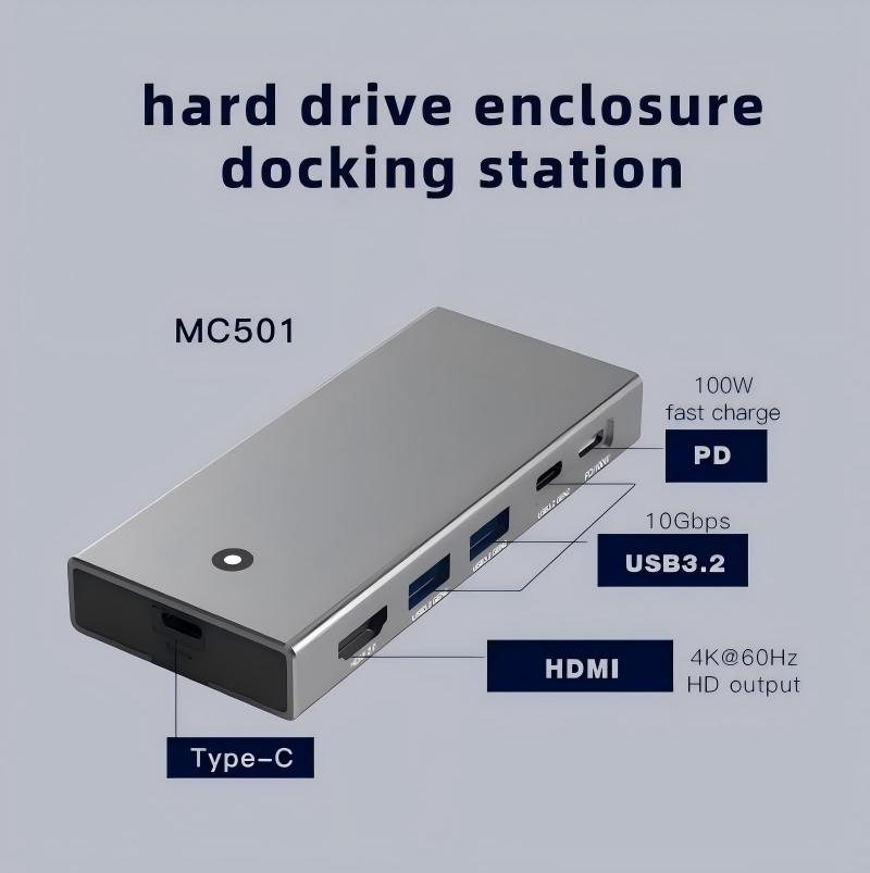 5 in 1 USB C Hub with M.2 NVMe/SATA SSD Enclosure 8TB, 4K@60Hz HDMI, USB 3.2 Type-C 10Gb USB-A 10Gbps and PD100W Charging Docking Stationps,MC501(MC403)