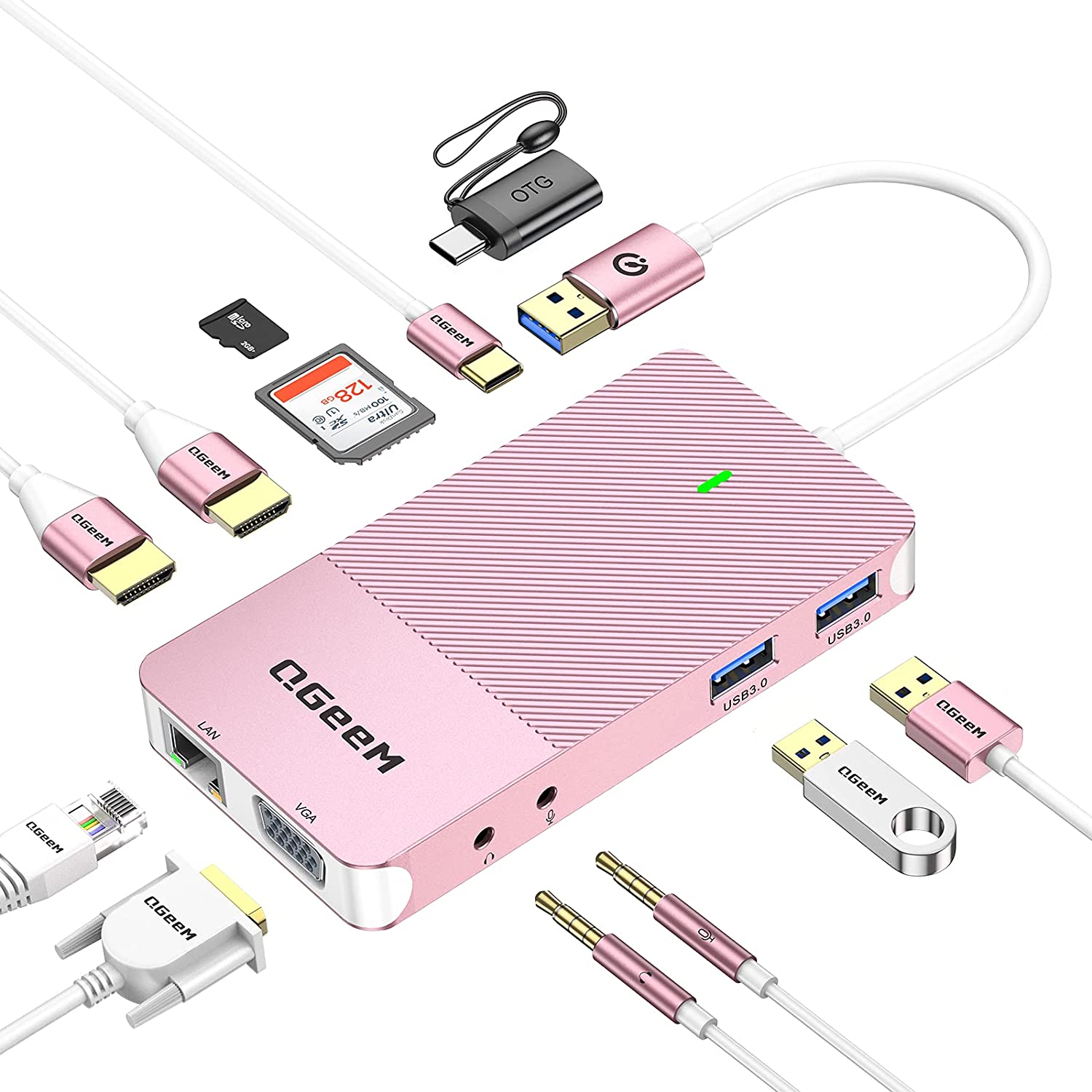 QGeeM 11 - in - 1 USB C/3.0 Hub with VGA,USB C Laptop Docking Station Compatible with MacBook M1 Dell HP Lenovo - QGeeM