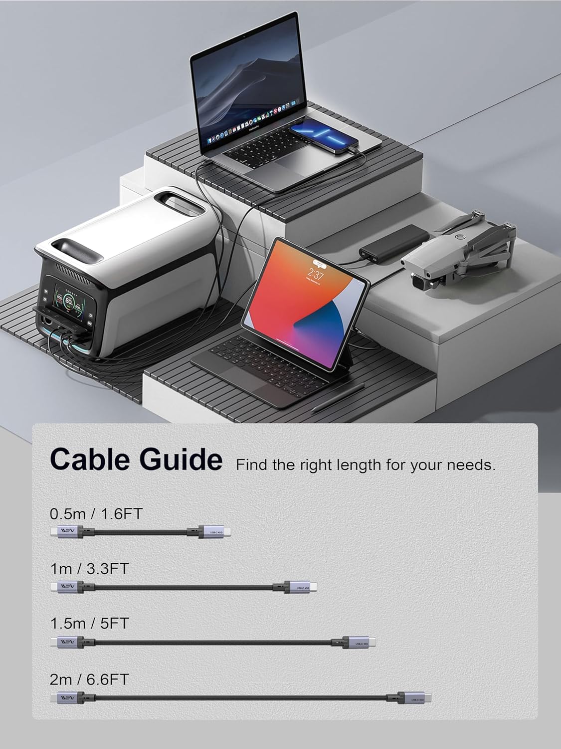 QGeeM 240W USB4 Cable,8K/6K@60Hz,40Gbps USB C to USB C Cable Fast Charging Compatible Thunderbolt 4/3 Cable - QGeeM