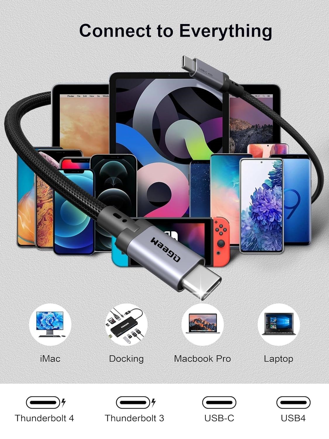 QGeeM 240W USB4 Cable,8K/6K@60Hz,40Gbps USB C to USB C Cable Fast Charging Compatible Thunderbolt 4/3 Cable - QGeeM