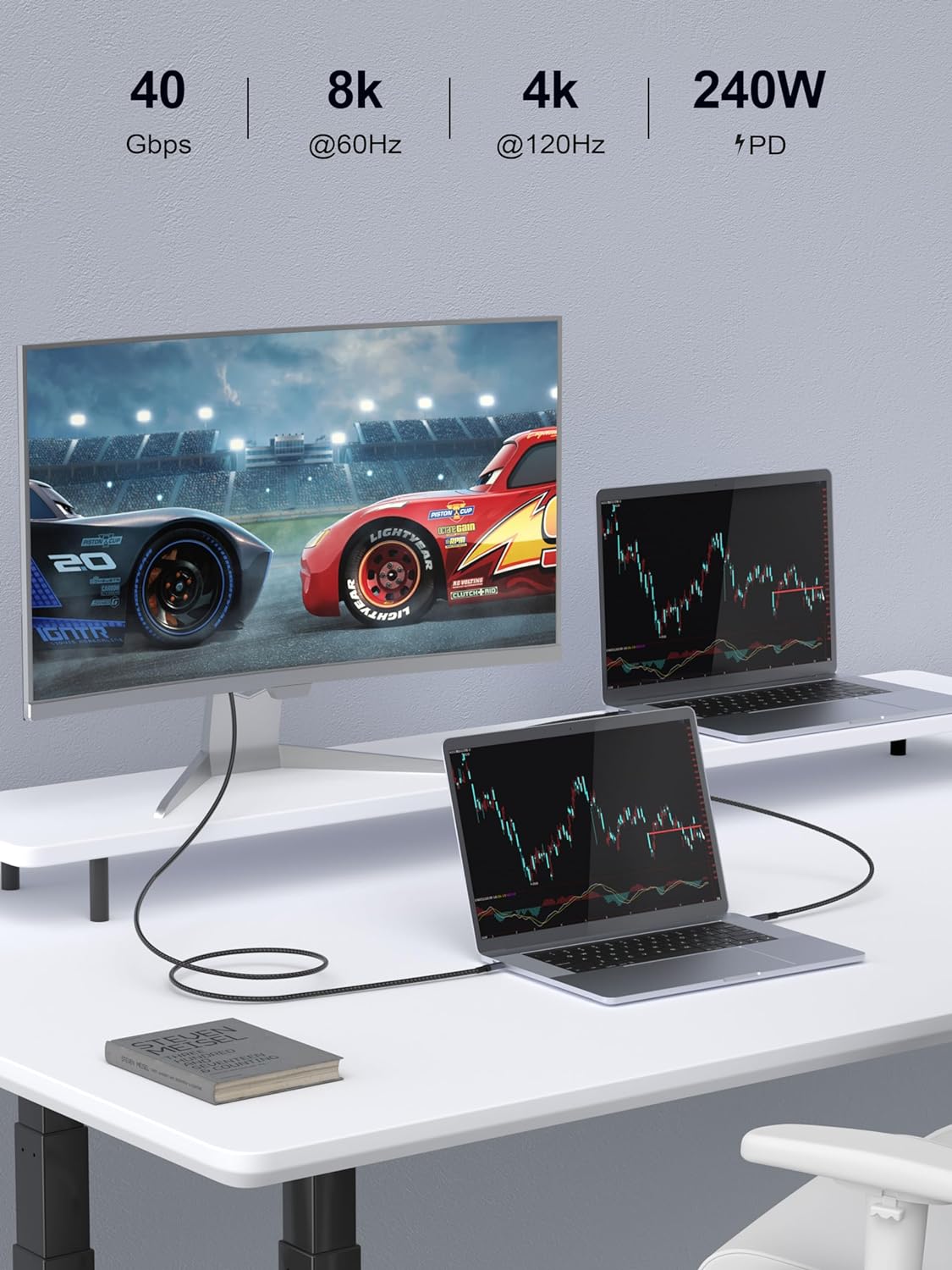 QGeeM 240W USB4 Cable,8K/6K@60Hz,40Gbps USB C to USB C Cable Fast Charging Compatible Thunderbolt 4/3 Cable - QGeeM