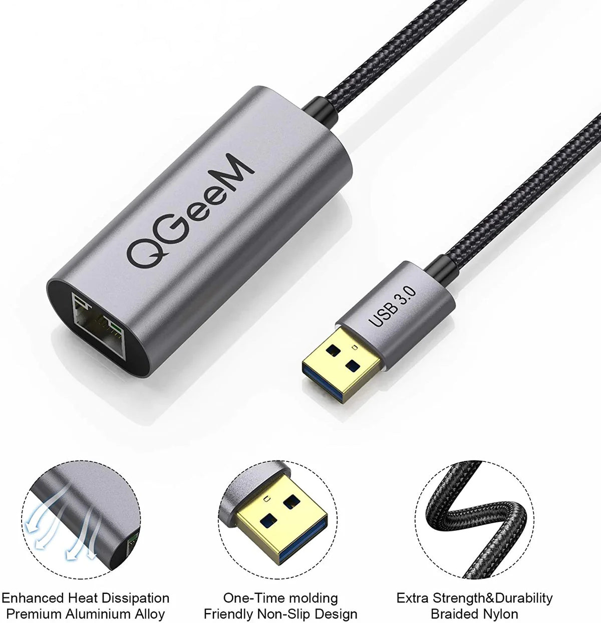 QGeeM USB 3.0 to Gigabit Ethernet Adapter 1 Gbps