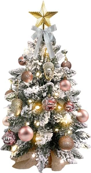 55cm Pre-lit Mini Christmas Tree with Lights for Tabletop Artificial Christmas Tree with Flocked Snow, Exquisite Decor & Xmas Decorations for Home & Office Decor
