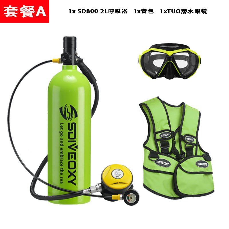 Scuba Tank Kit Portable, 2L Mini Diving Tank Pump Adult with Diving Snorkel Mask, for Underwater Exploration Emergency Rescue Work - QGeeM