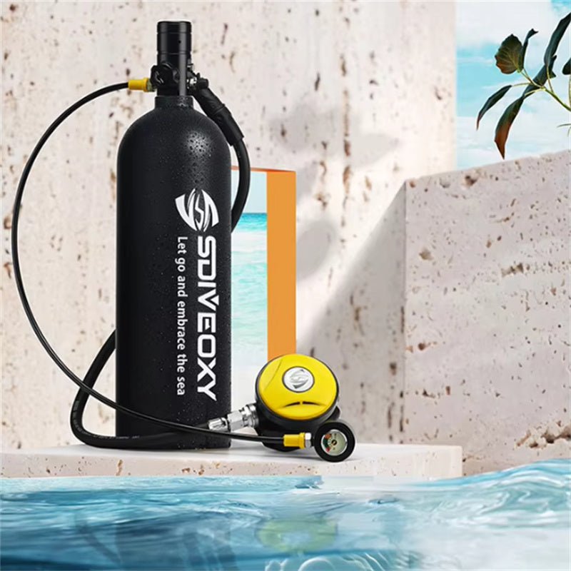 Scuba Tank Kit Portable, 2L Mini Diving Tank Pump Adult with Diving Snorkel Mask, for Underwater Exploration Emergency Rescue Work Black / A