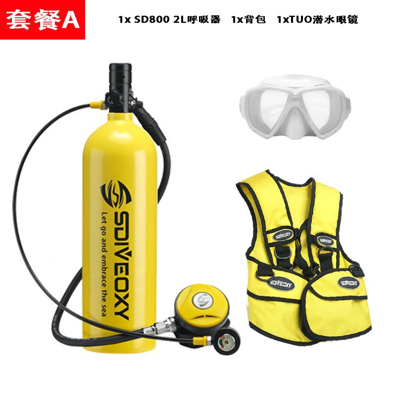 Scuba Tank Kit Portable, 2L Mini Diving Tank Pump Adult with Diving Snorkel Mask, for Underwater Exploration Emergency Rescue Work - QGeeM