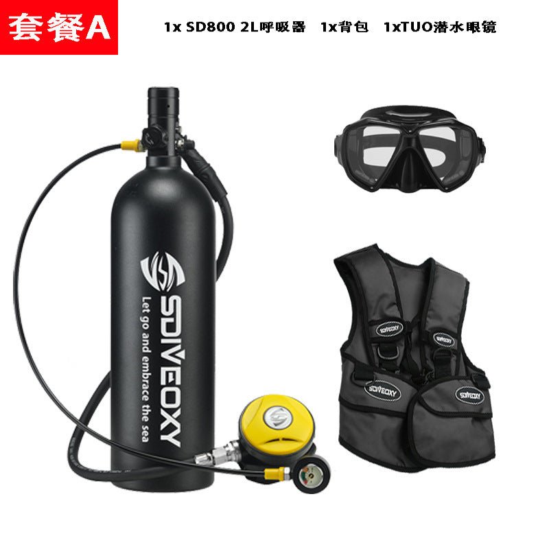 Scuba Tank Kit Portable, 2L Mini Diving Tank Pump Adult with Diving Snorkel Mask, for Underwater Exploration Emergency Rescue Work - QGeeM