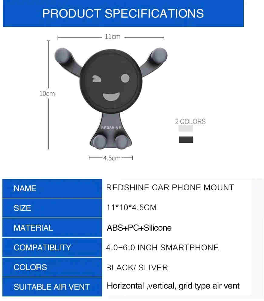 Sucker Car Phone Holder REDSHINE Universal Vertical Horizontal Car Phone Windshield Compatible for Mobile Smartphone in 4 - 6 Inch - QGeeM