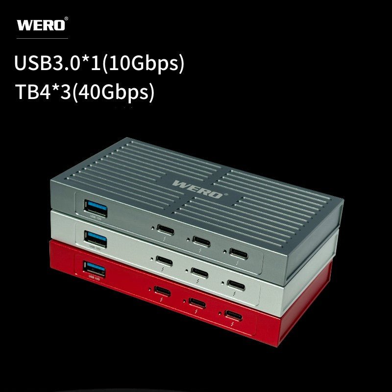 Thunderbolt 4 HUB 4× Thunderbolt 4 Ports (40Gbps) , USB - A 10Gbps, 8K/4K Display Compatible for Macs/Windows - QGeeM