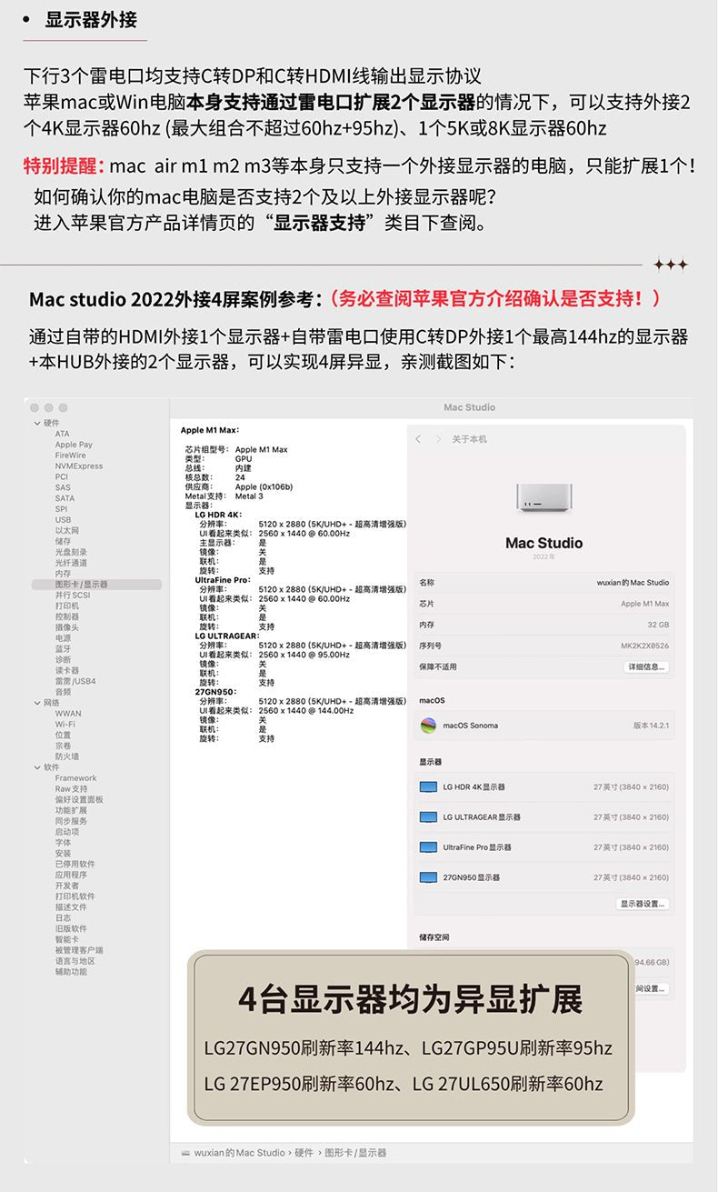 Thunderbolt 4 HUB 4× Thunderbolt 4 Ports (40Gbps) , USB - A 10Gbps, 8K/4K Display Compatible for Macs/Windows - QGeeM