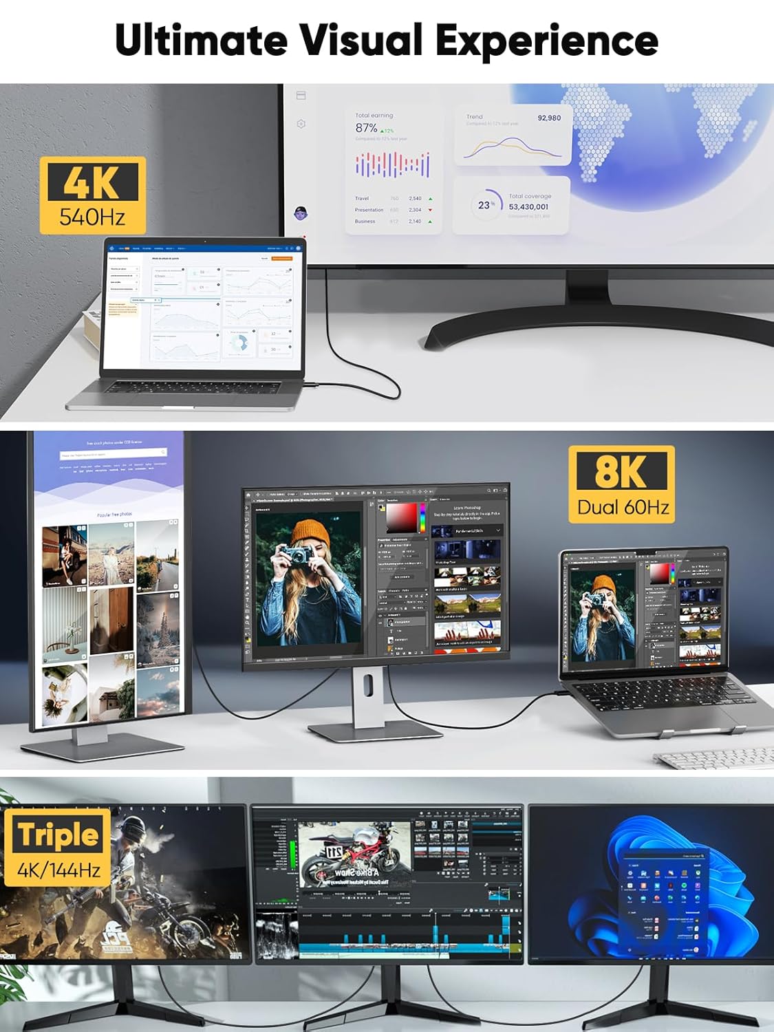 Thunderbolt 5 Cable, Supports 8K Display/ 80Gbps Data Transfer/ 120Gbps Bandwidth Boost/ 240W Fast Charging, Compatible with Thunderbolt 4, USB4, Thunderbolt 3 and USB - C, Black - QGeeM