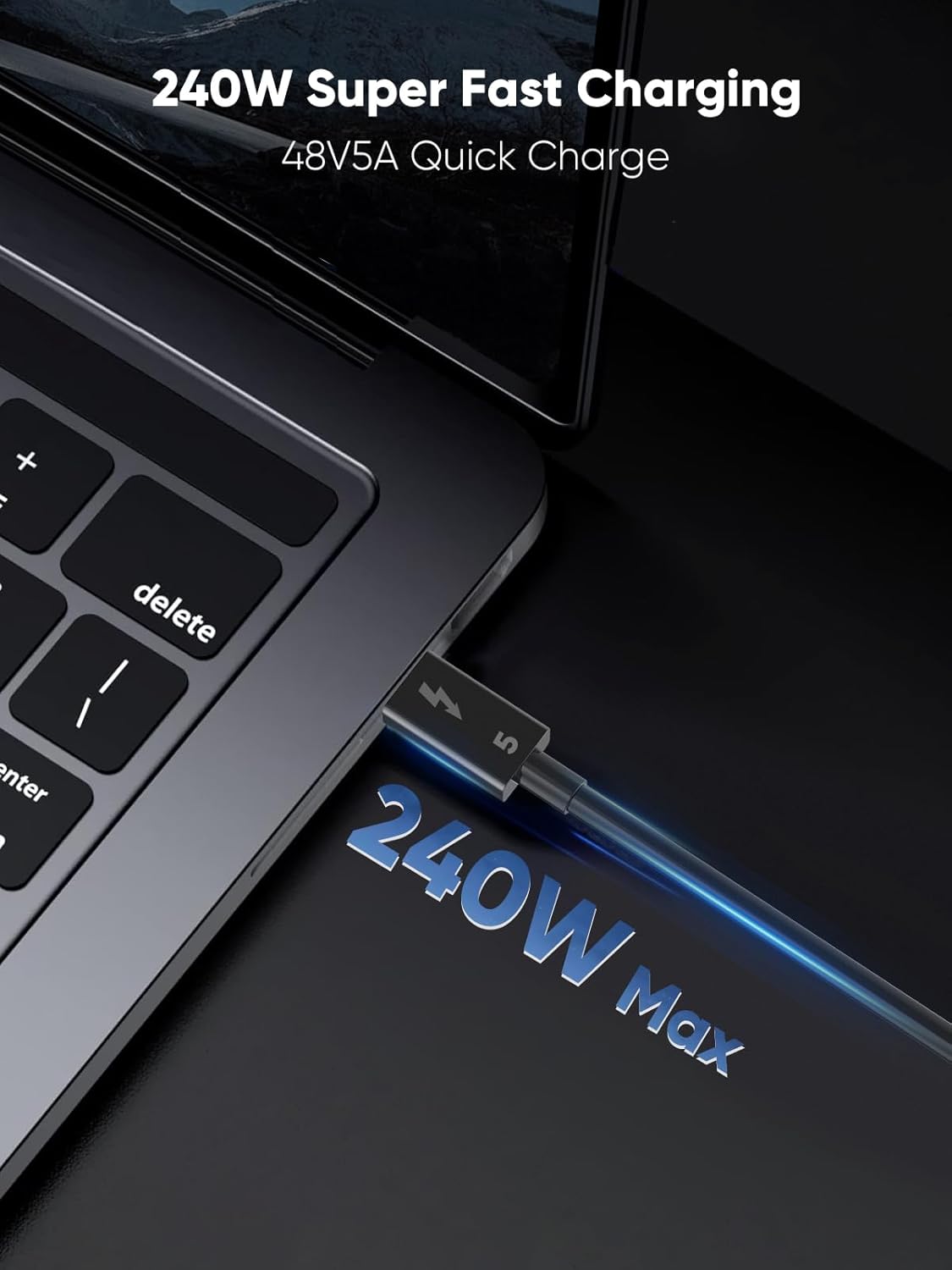 Thunderbolt 5 Cable, Supports 8K Display/ 80Gbps Data Transfer/ 120Gbps Bandwidth Boost/ 240W Fast Charging, Compatible with Thunderbolt 4, USB4, Thunderbolt 3 and USB - C, Black - QGeeM