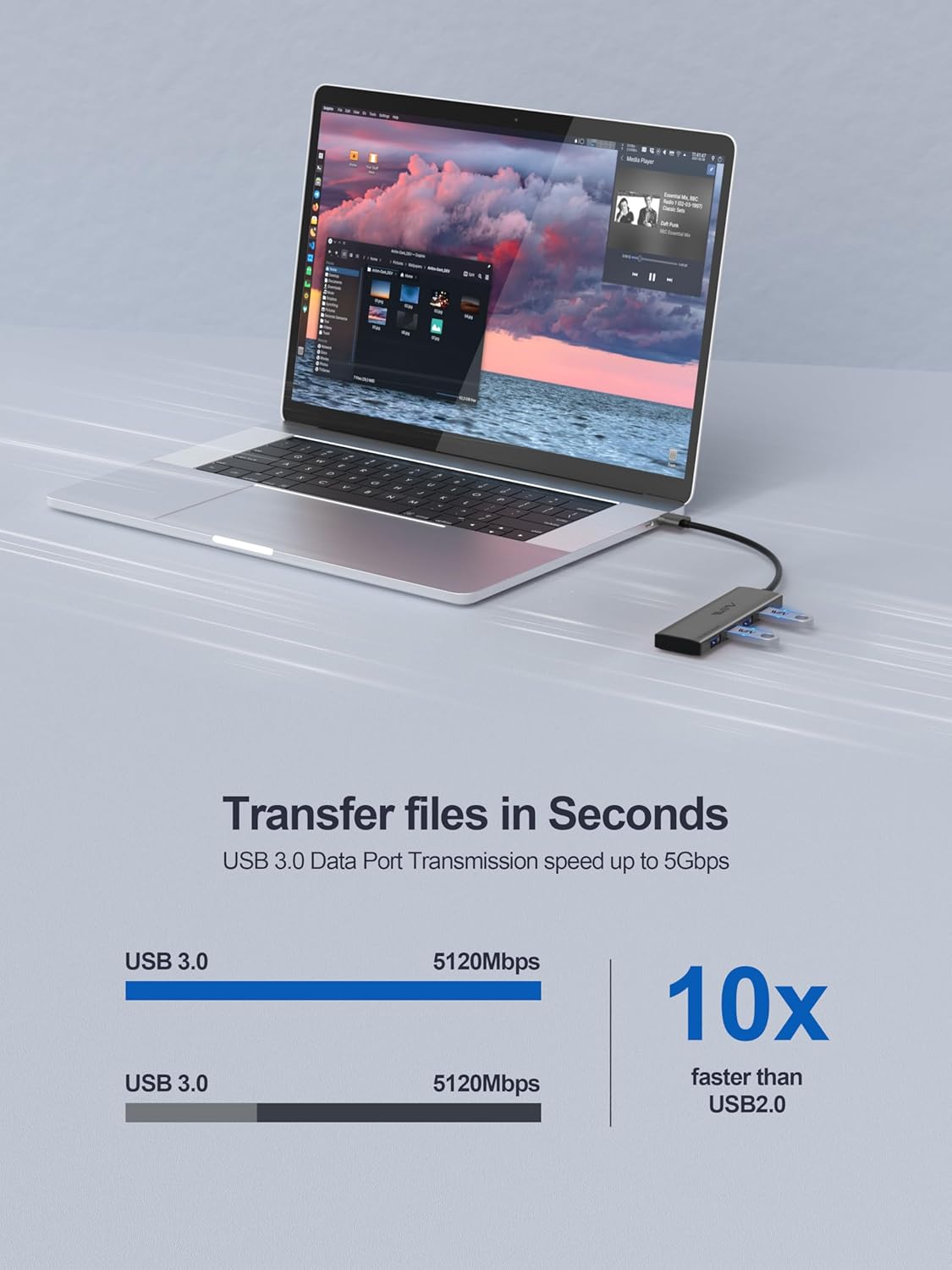 USB 3.0 Hub, 4 Port USB Hub Splitter, USB A Expander Portable USB Adapter Multiport Data Hub for Laptop, iMac Pro, MacBook Air, Mac Mini/Pro, Surface Pro, USB Flash Drives, and Mobile HDD - QGeeM