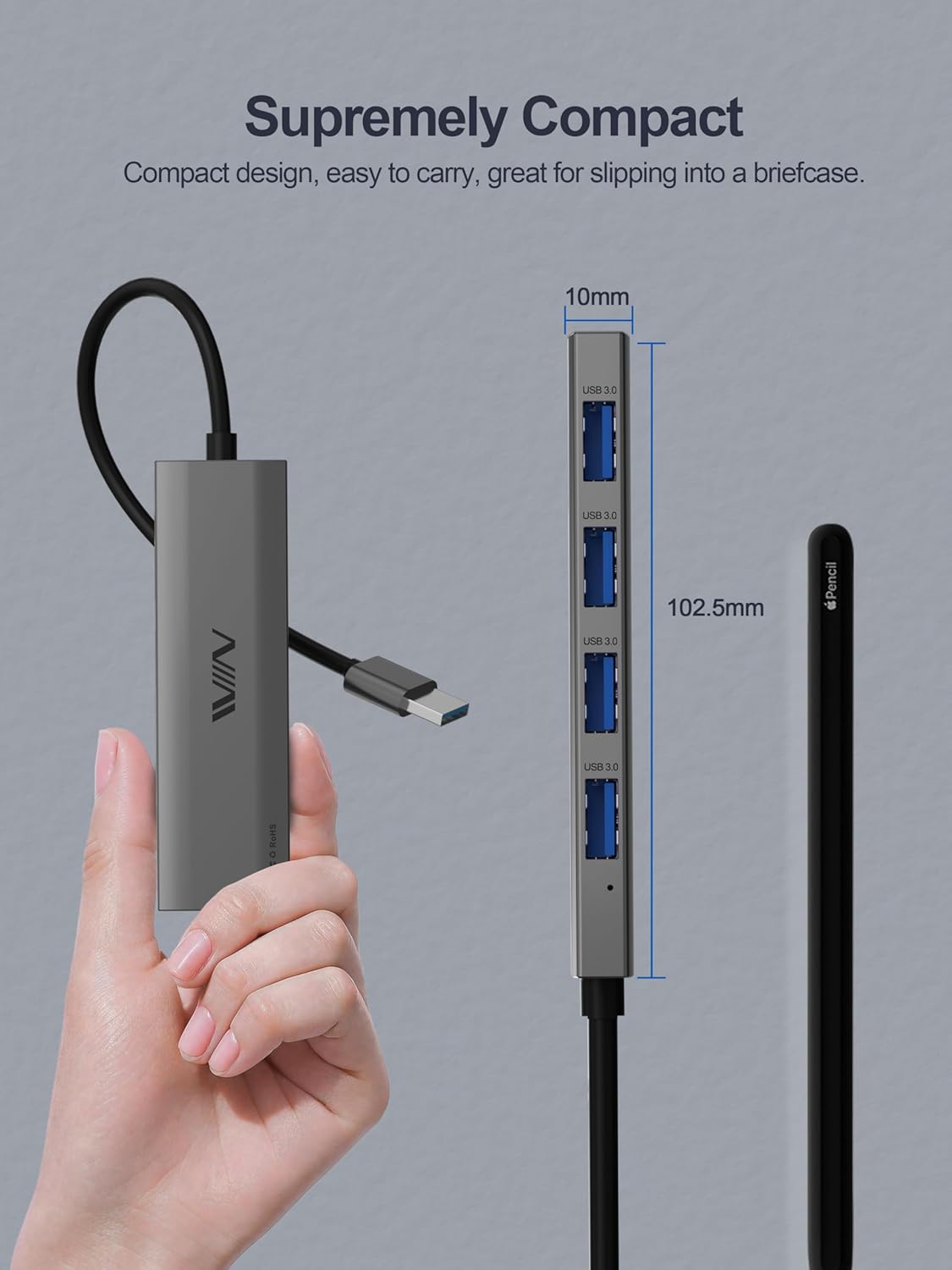USB 3.0 Hub, 4 Port USB Hub Splitter, USB A Expander Portable USB Adapter Multiport Data Hub for Laptop, iMac Pro, MacBook Air, Mac Mini/Pro, Surface Pro, USB Flash Drives, and Mobile HDD - QGeeM