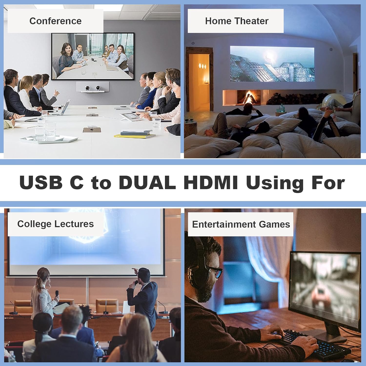 USB C to Dual HDMI Adapter, Type C to HDMI Splitter for Dual Monitors Extended Display, 4K@60Hz for 1 Port 4K@30Hz for 2 Ports,Converter for Dell XPS 13/15/17, HP, Lenovo, Surface Type C Laptop - QGeeM