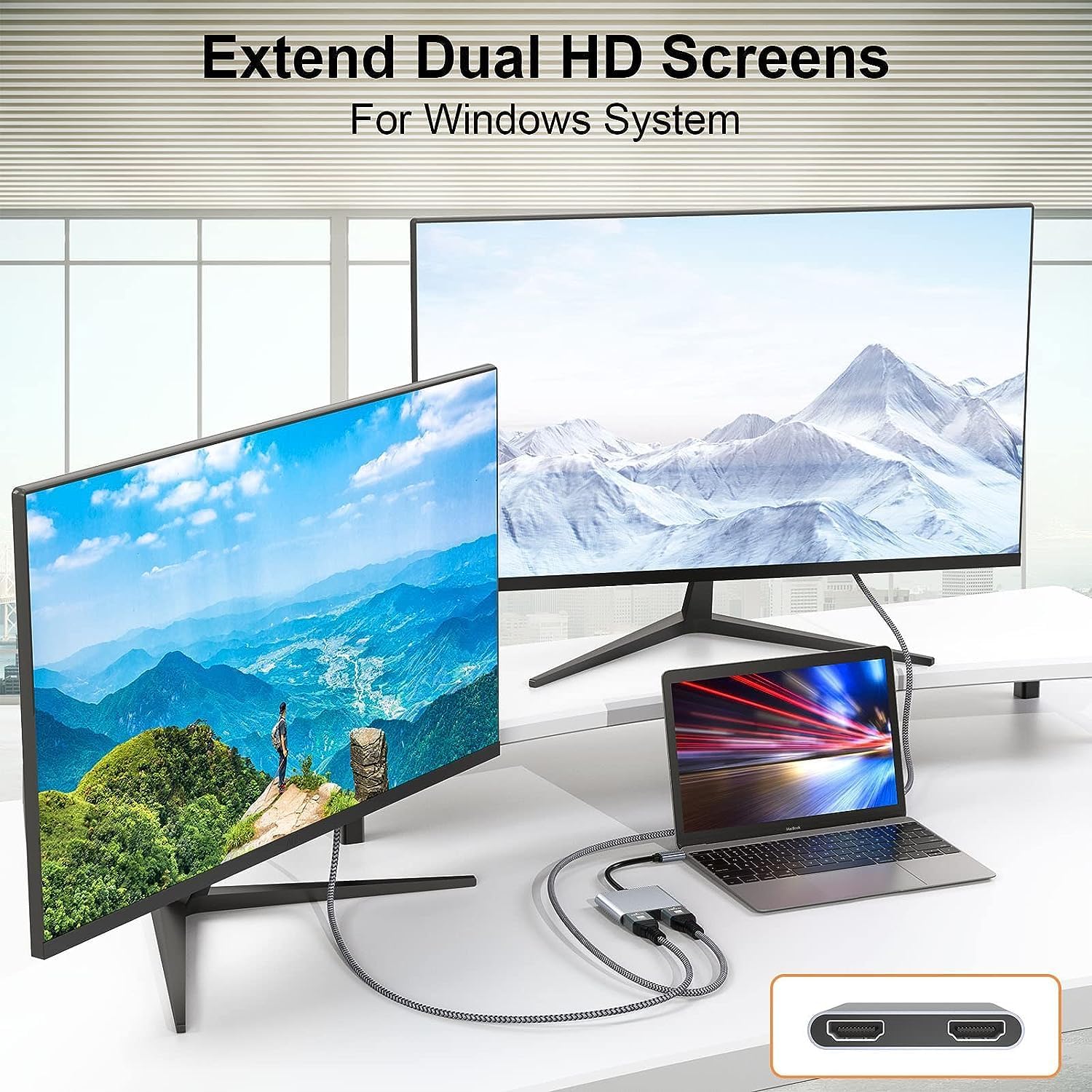 USB C to Dual HDMI Adapter, Type C to HDMI Splitter for Dual Monitors Extended Display, 4K@60Hz for 1 Port 4K@30Hz for 2 Ports,Converter for Dell XPS 13/15/17, HP, Lenovo, Surface Type C Laptop - QGeeM