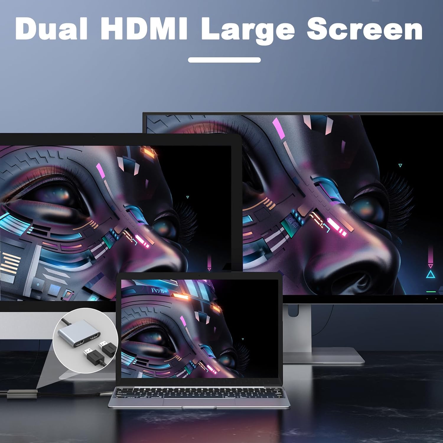 USB C to Dual HDMI Adapter, Type C to HDMI Splitter for Dual Monitors Extended Display, 4K@60Hz for 1 Port 4K@30Hz for 2 Ports,Converter for Dell XPS 13/15/17, HP, Lenovo, Surface Type C Laptop - QGeeM
