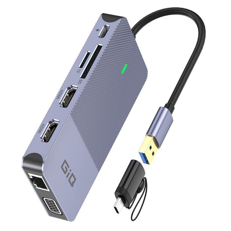 USB Docking Station GIQ USB C HUB USB to Dual HDMI VGA Adapter Tri