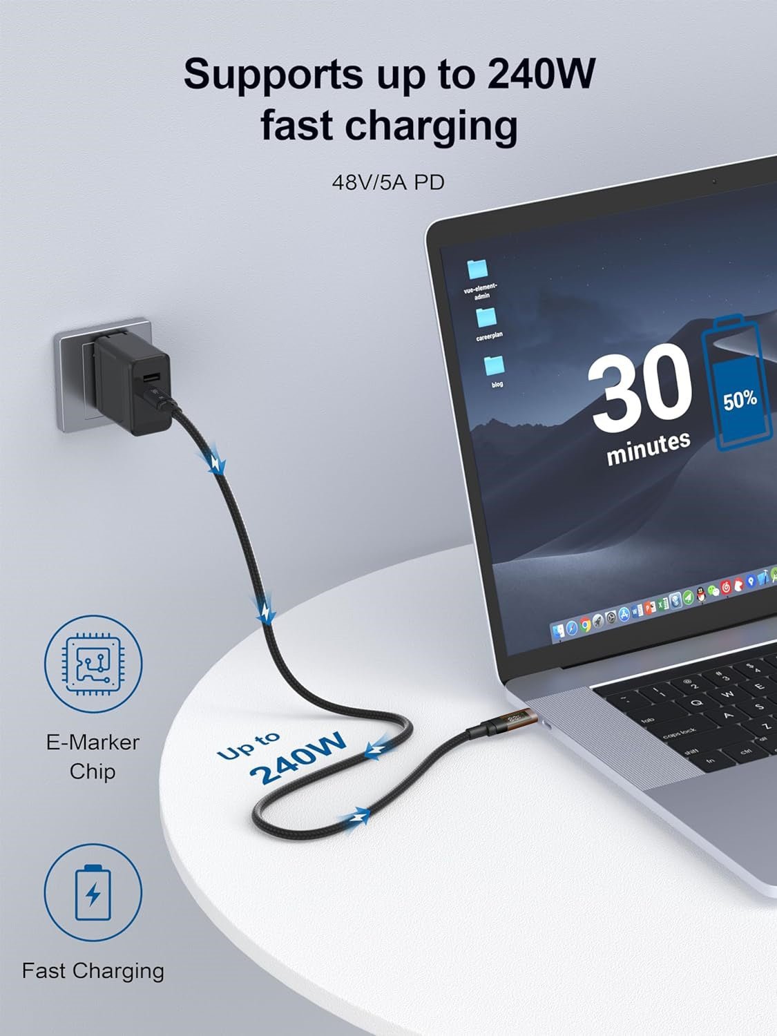 USB4.0 Type C Data Cable 240W 5A Fast Charge 40Gbps 8K@60Hz Compatible Thunderbolt with Digital Display Audio USB - C Cable - QGeeM