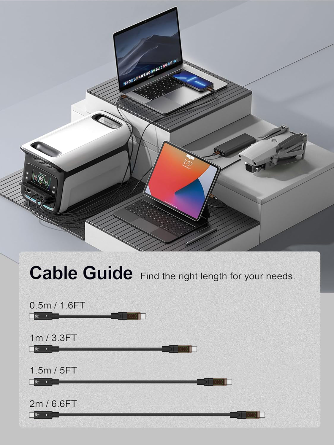 USB4.0 Type C Data Cable 240W 5A Fast Charge 40Gbps 8K@60Hz Compatible Thunderbolt with Digital Display Audio USB - C Cable - QGeeM