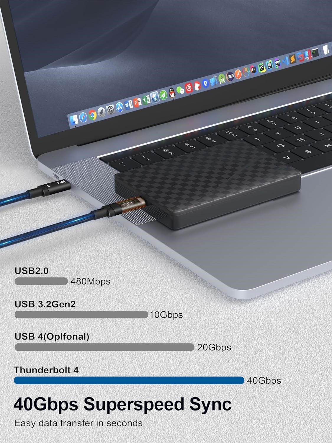USB4.0 Type C Data Cable 240W 5A Fast Charge 40Gbps 8K@60Hz Compatible Thunderbolt with Digital Display Audio USB - C Cable - QGeeM