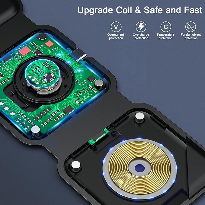 Wireless Charger 3 in 1,RTOPS Magnetic Travel Wireless Charging Station Multiple Devices,GaN 3 in 1 Charging Station,Compatible for iPhone15/14/13/12/Pro/Max,iWatch,AirPods 3/2/Pro(Adapter Includes) - QGeeM