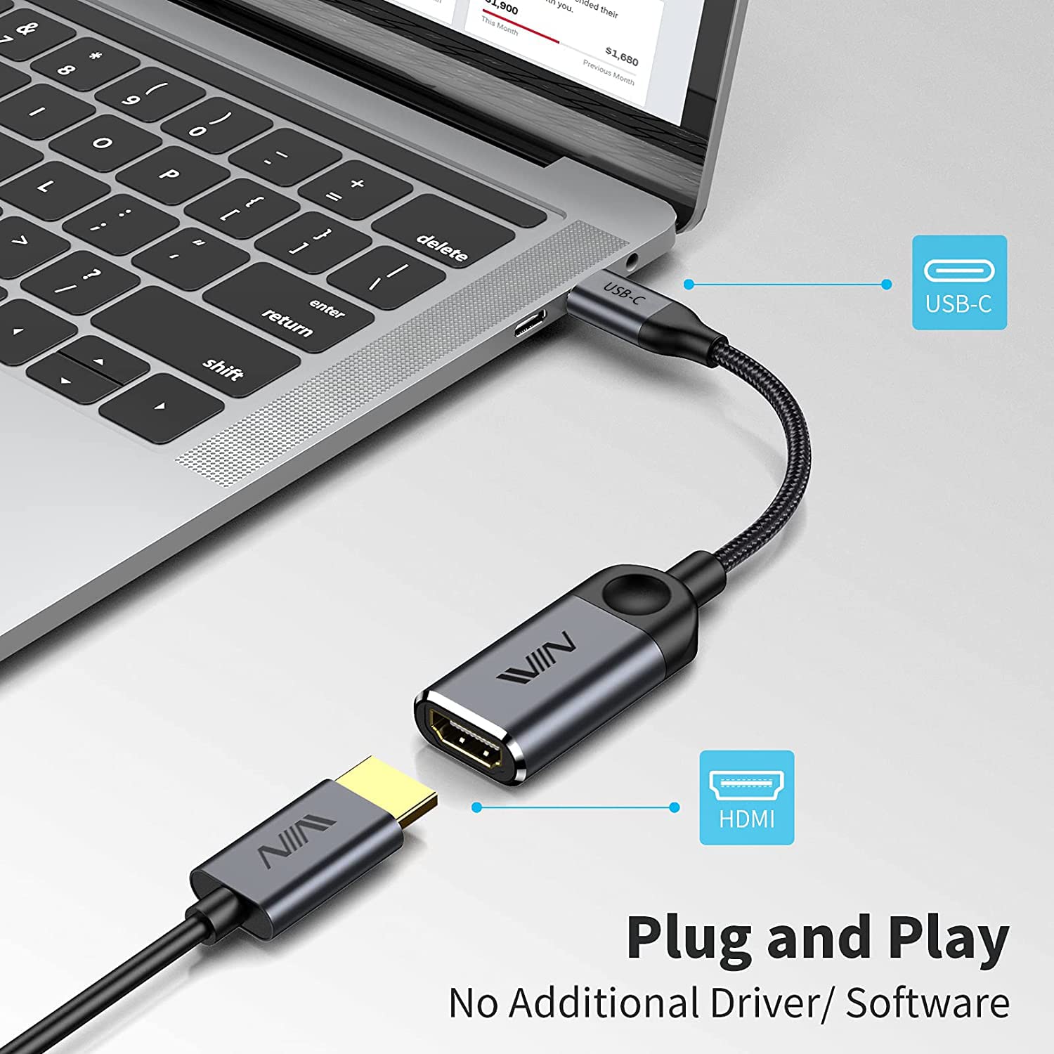 IVIIN USB-C to HDMI Adapter 4K Cable - QGeeM