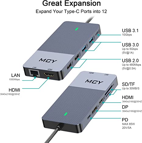 MCY 12-in-1 USB C Docking Station with DP - QGeeM