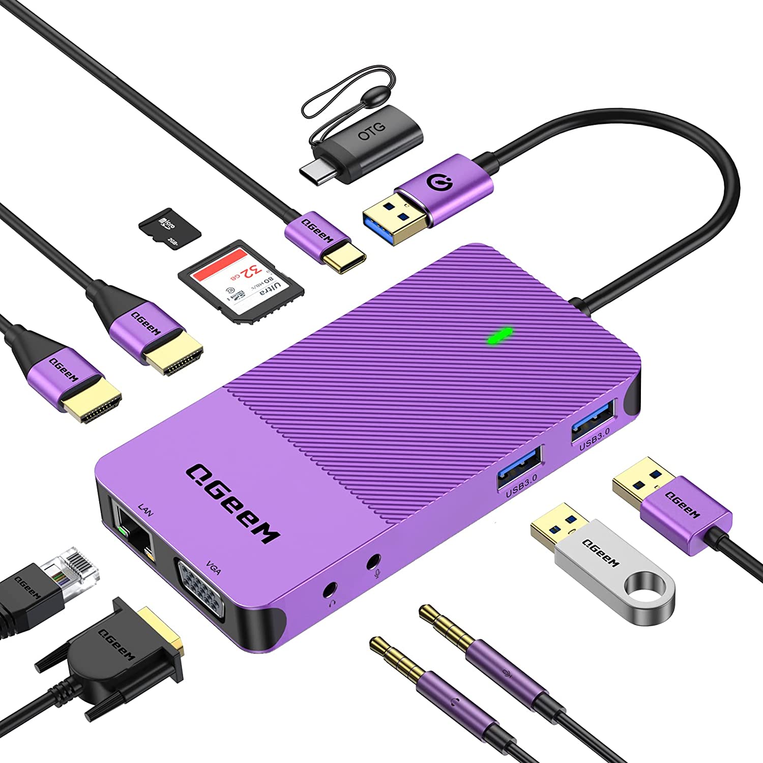 QGeeM 11-in-1 USB C/3.0 Hub with VGA - QGeeM