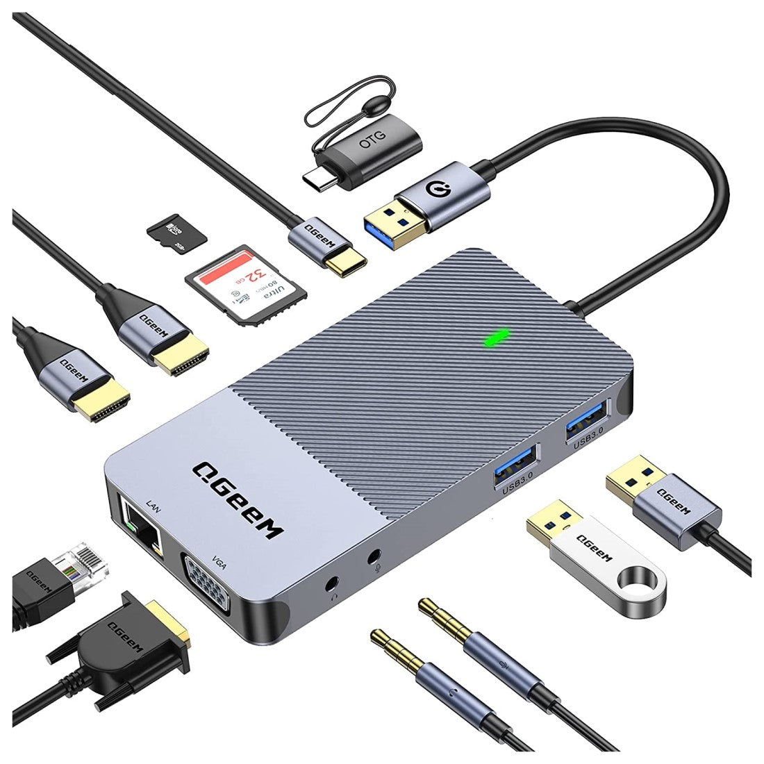 QGeeM 11-in-1 USB C/3.0 Hub with VGA - QGeeM