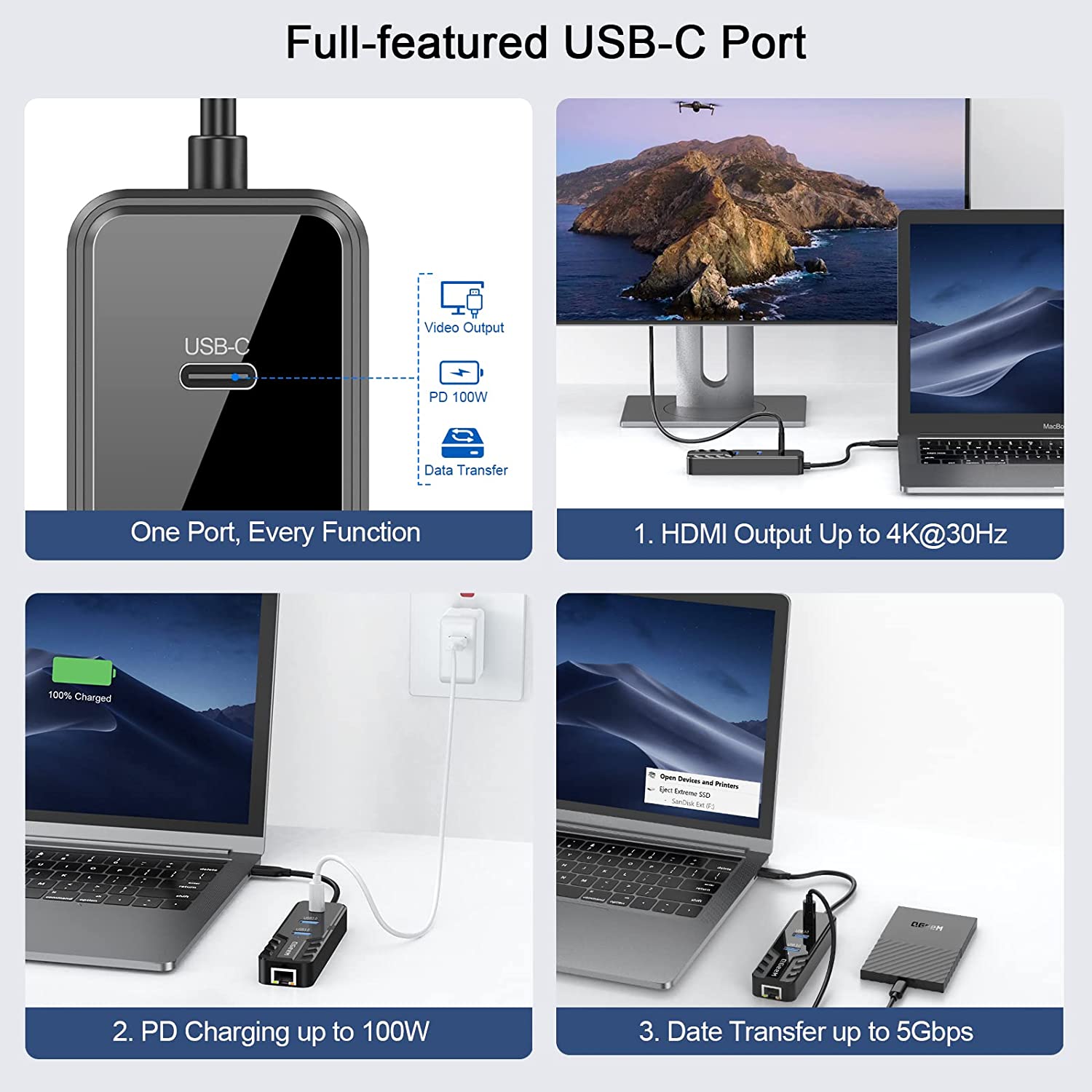 QGeeM 4-in-1 USB-C to Ethernet Hub - QGeeM