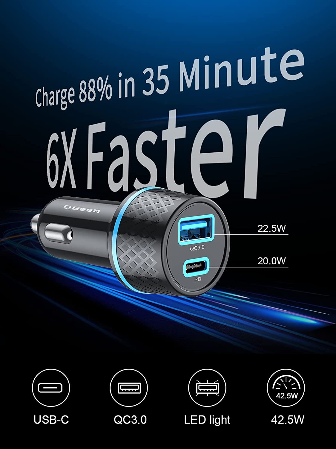 QGeeM 42.5W Type-C Car Charger - QGeeM