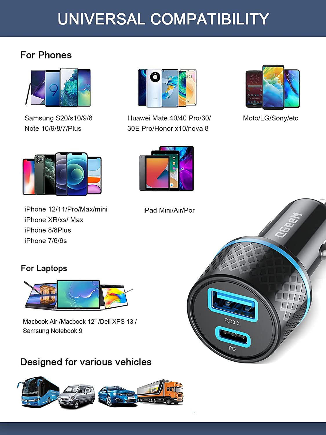 QGeeM 42.5W Type-C Car Charger - QGeeM