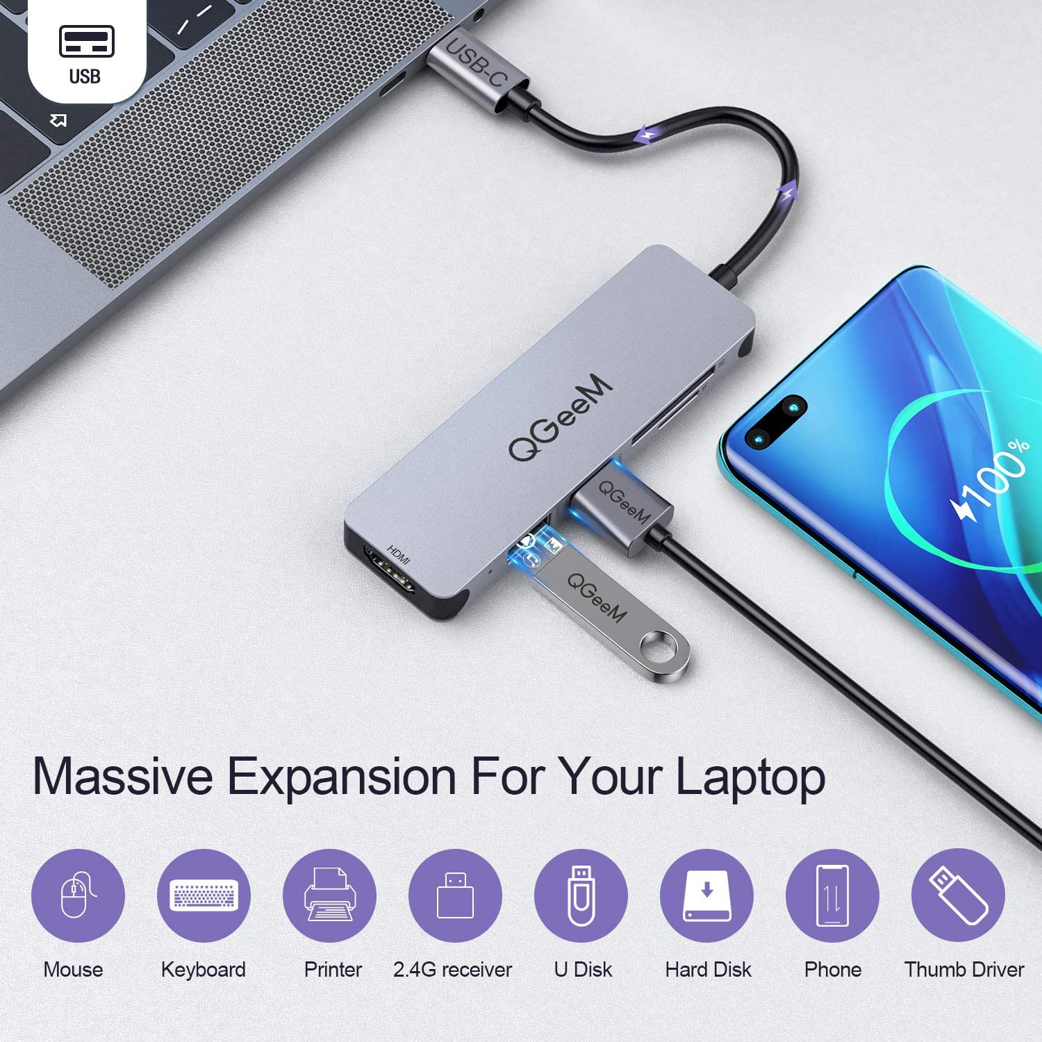 QGeeM 5-in-1 USB C Hub - QGeeM