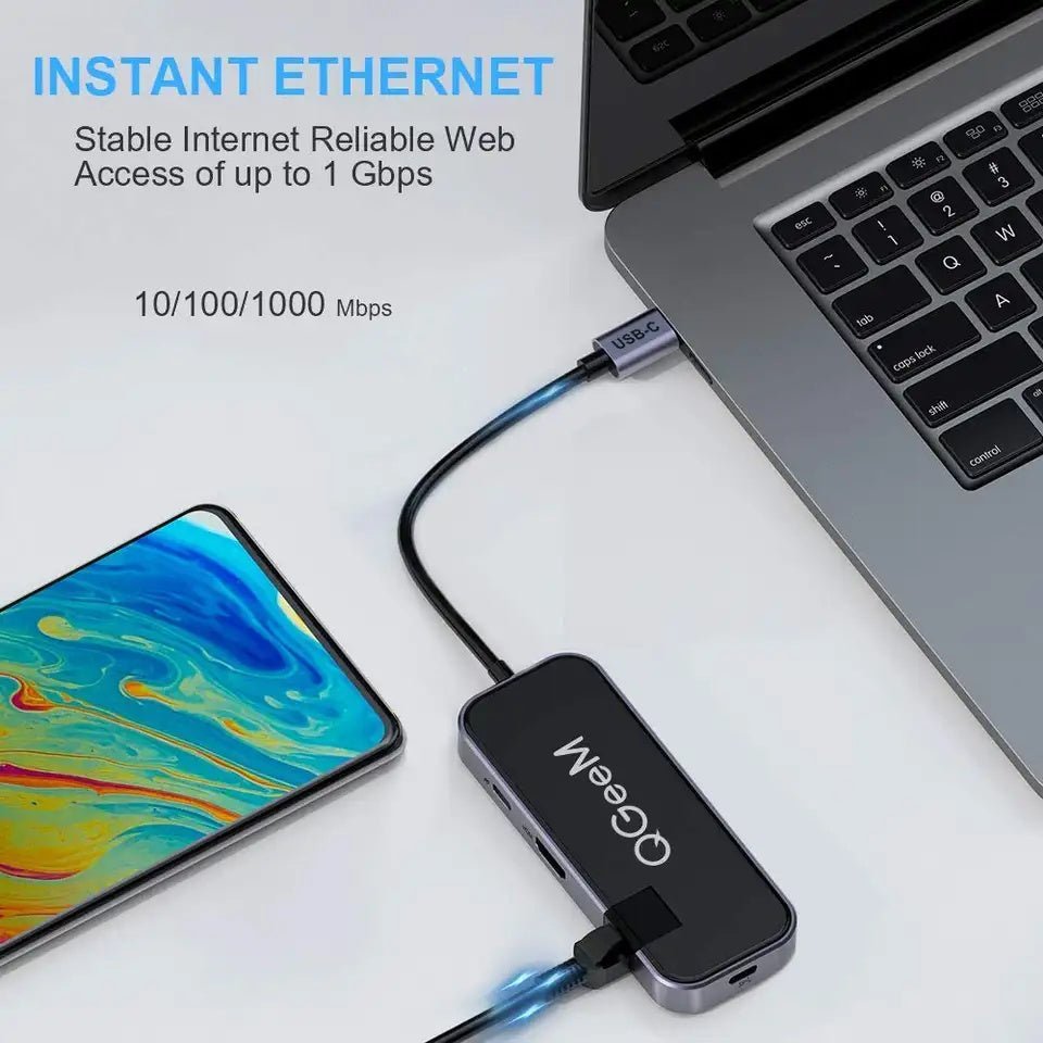 QGeeM 6 IN 1 MIRROR USB C to HUB HDMI 4K@30HZ 100W power delivery USB - C HUB - QGeeM