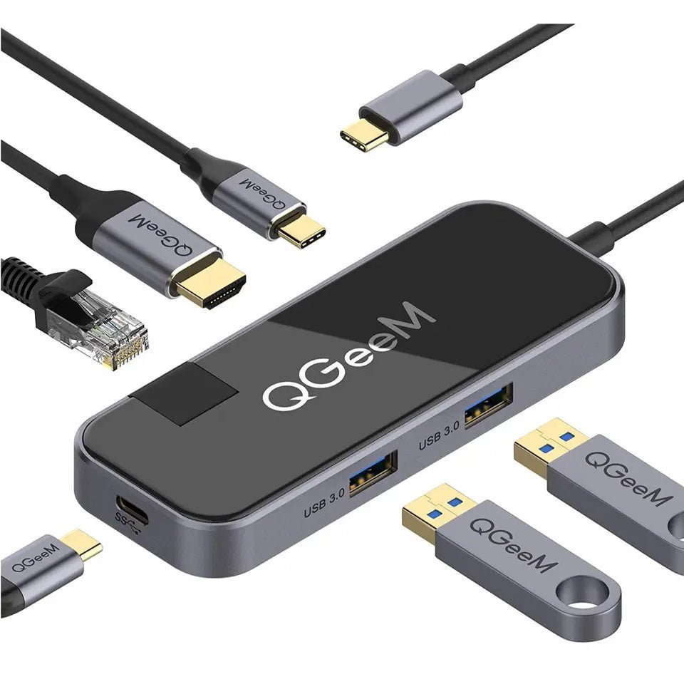 QGeeM Hub USB C 7 in 1 Adattatore con HDMI 4K, 3 USB-A 3.0 5Gbps, Lettore Schede SD/TF, PD 100W, per MacBook Air/Pro, iMac, iPad Pro, Docking Station per iPhone 15/16 Ipad QGeeM Hub USB C 7 in 1 Adattatore con HDMI 4K, 3 USB-A 3.0 5Gbps, Lettore Schede SD/TF, PD 100W, per MacBook Air/Pro, iMac, iPad Pro, Docking Station per iPhone 15/16 Ipad