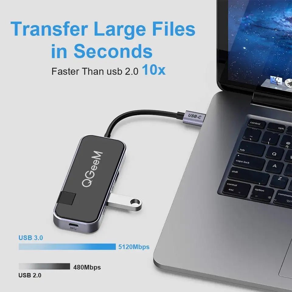 QGeeM 6 IN 1 MIRROR USB C to HUB HDMI 4K@30HZ 100W power delivery USB - C HUB - QGeeM