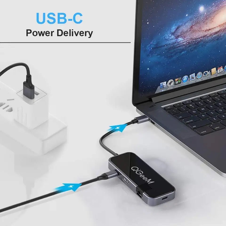 QGeeM 6 IN 1 MIRROR USB C to HUB HDMI 4K@30HZ 100W power delivery USB - C HUB - QGeeM