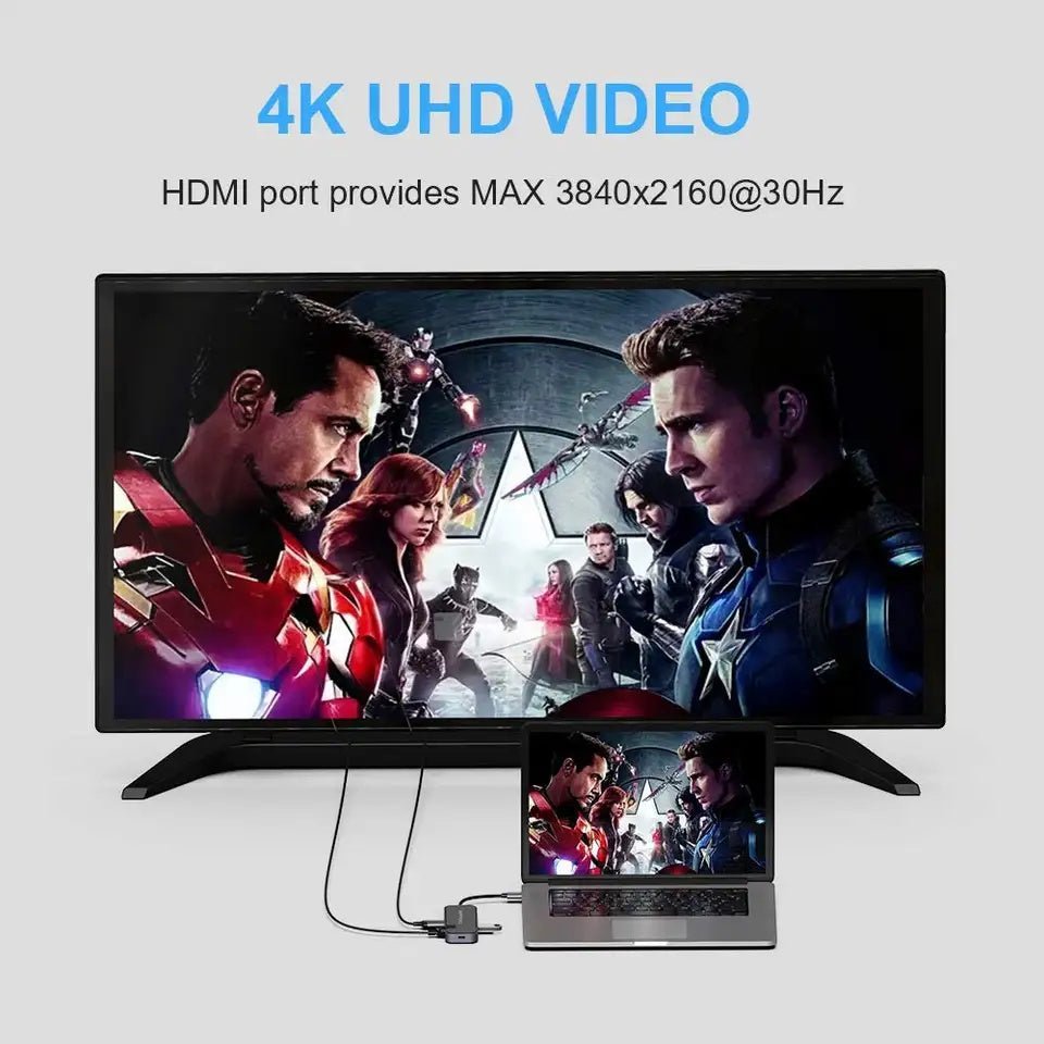 QGeeM 6 IN 1 MIRROR USB C to HUB HDMI 4K@30HZ 100W power delivery USB - C HUB - QGeeM