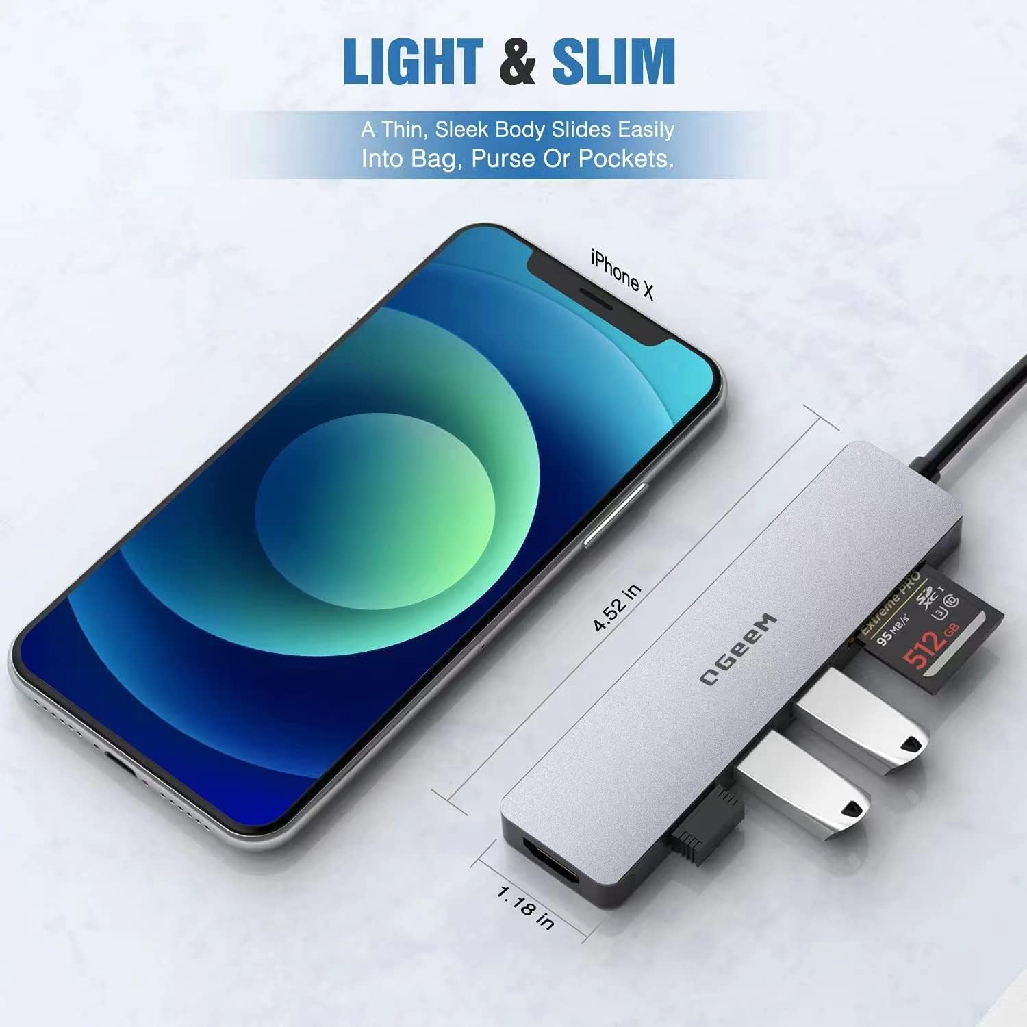 QGeeM 6 in 1 USB C HUB 5Gbp/s High - Speed HDMI 4K@30Hz - QGeeM
