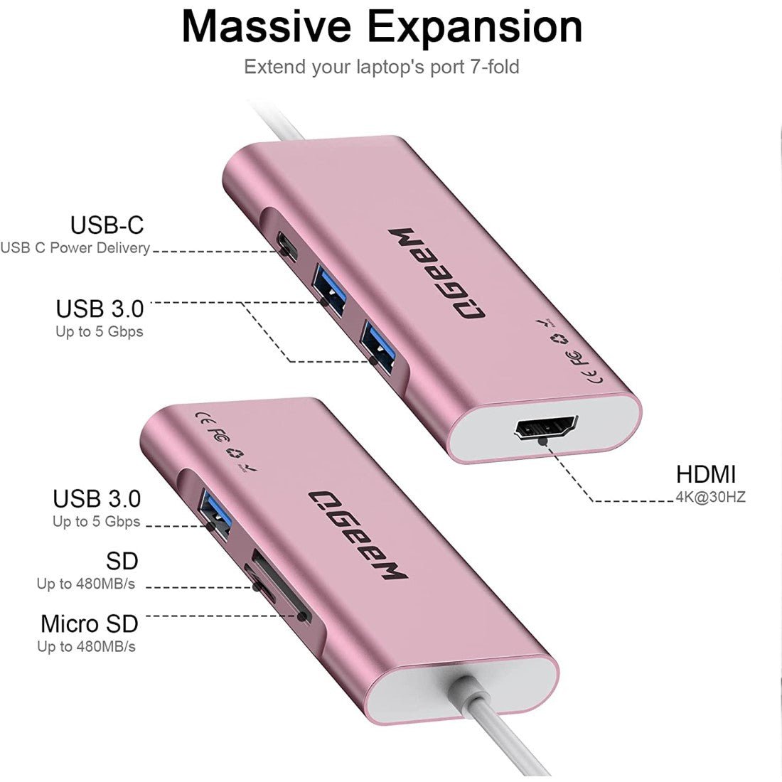 QGeeM 7-in-1 USB-C Hub 4K@30Hz - QGeeM