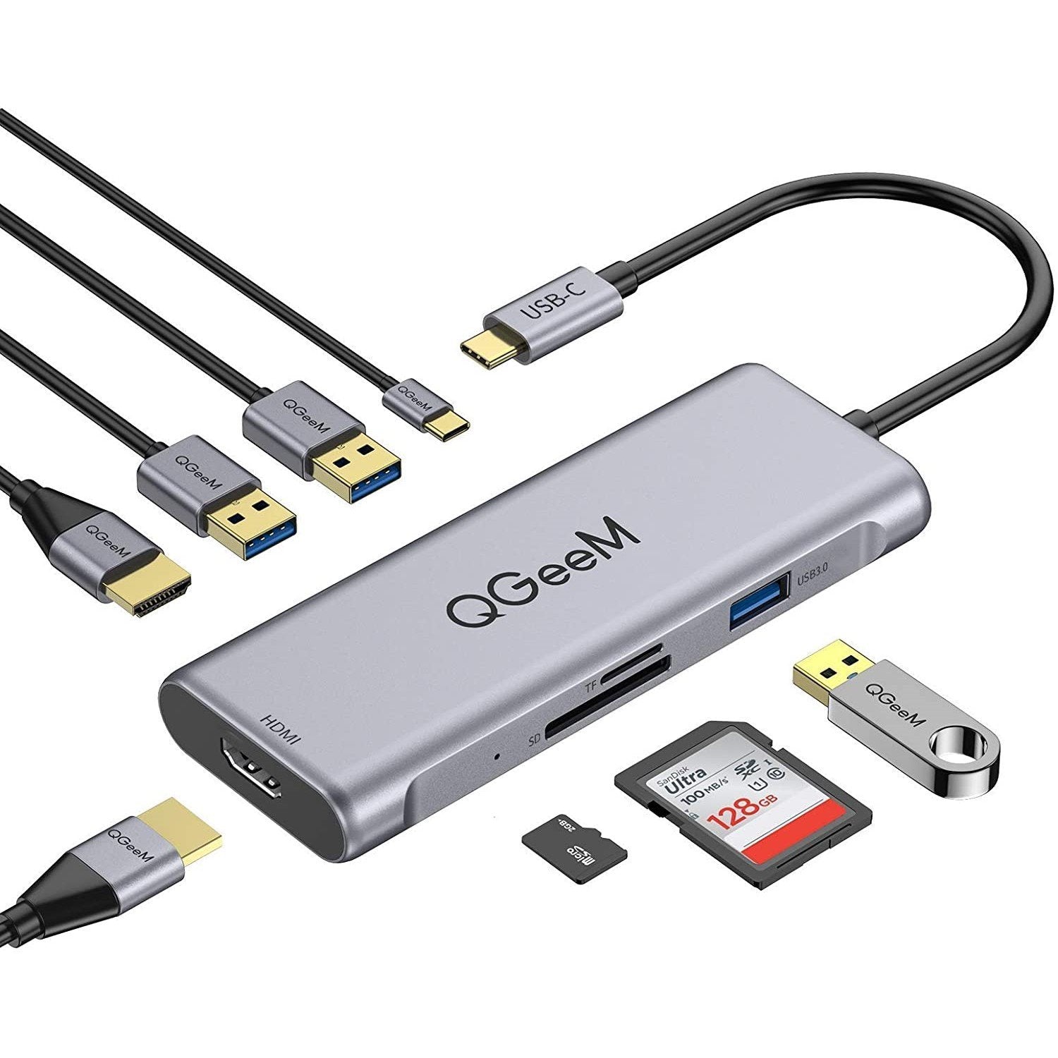 QGeeM 8-in-1 USB-C Hub with Dual HDMI