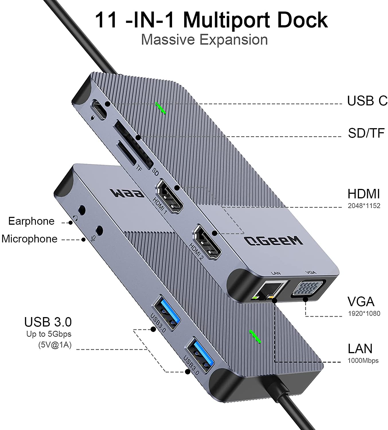 QGeeM 9-in-1 USB 3.0 Hub - QGeeM