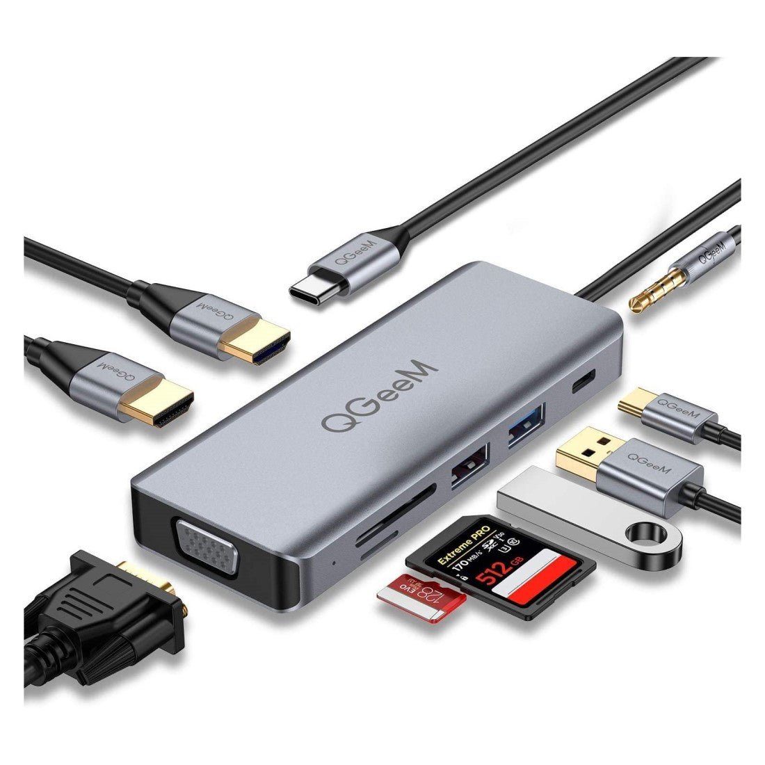 QGeeM 12-in-1 USB-C Docking Station with VGA