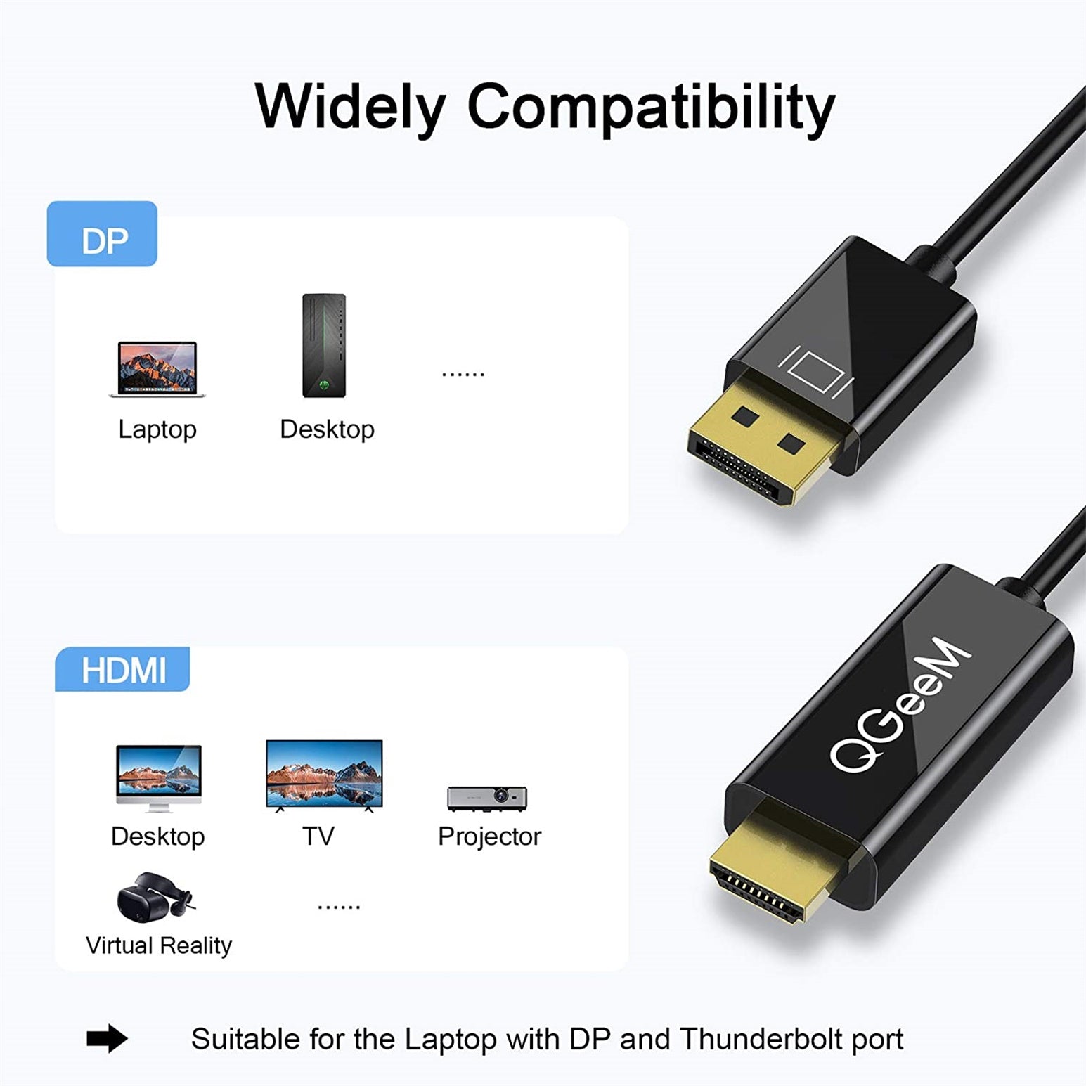 QGeeM Displayport to HDMI 1080P@60HZ Cable,Uni - Directional DisplayPort to HDMI Cable Gold Plated Cord for Lenovo, HP, ASUS, Dell and More - QGeeM