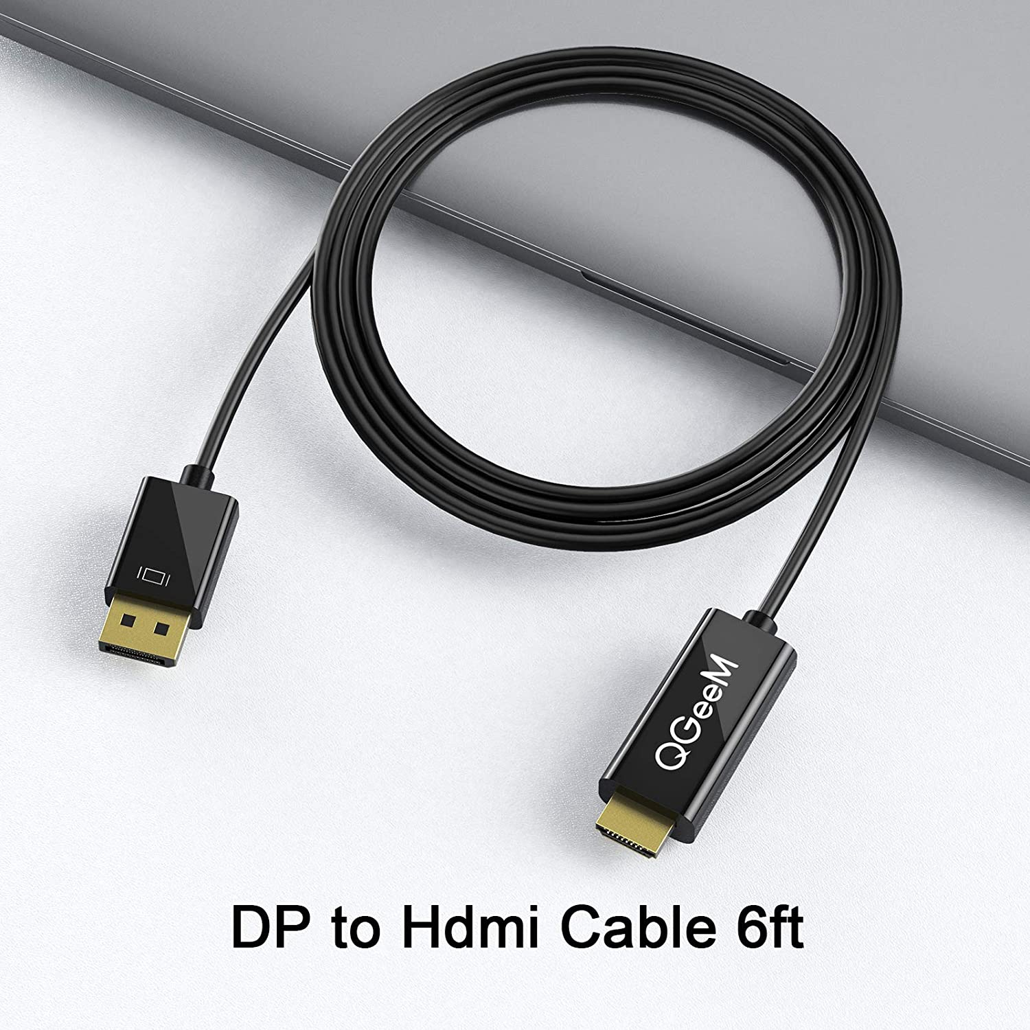 QGeeM Displayport to HDMI 1080P@60HZ Cable,Uni - Directional DisplayPort to HDMI Cable Gold Plated Cord for Lenovo, HP, ASUS, Dell and More - QGeeM